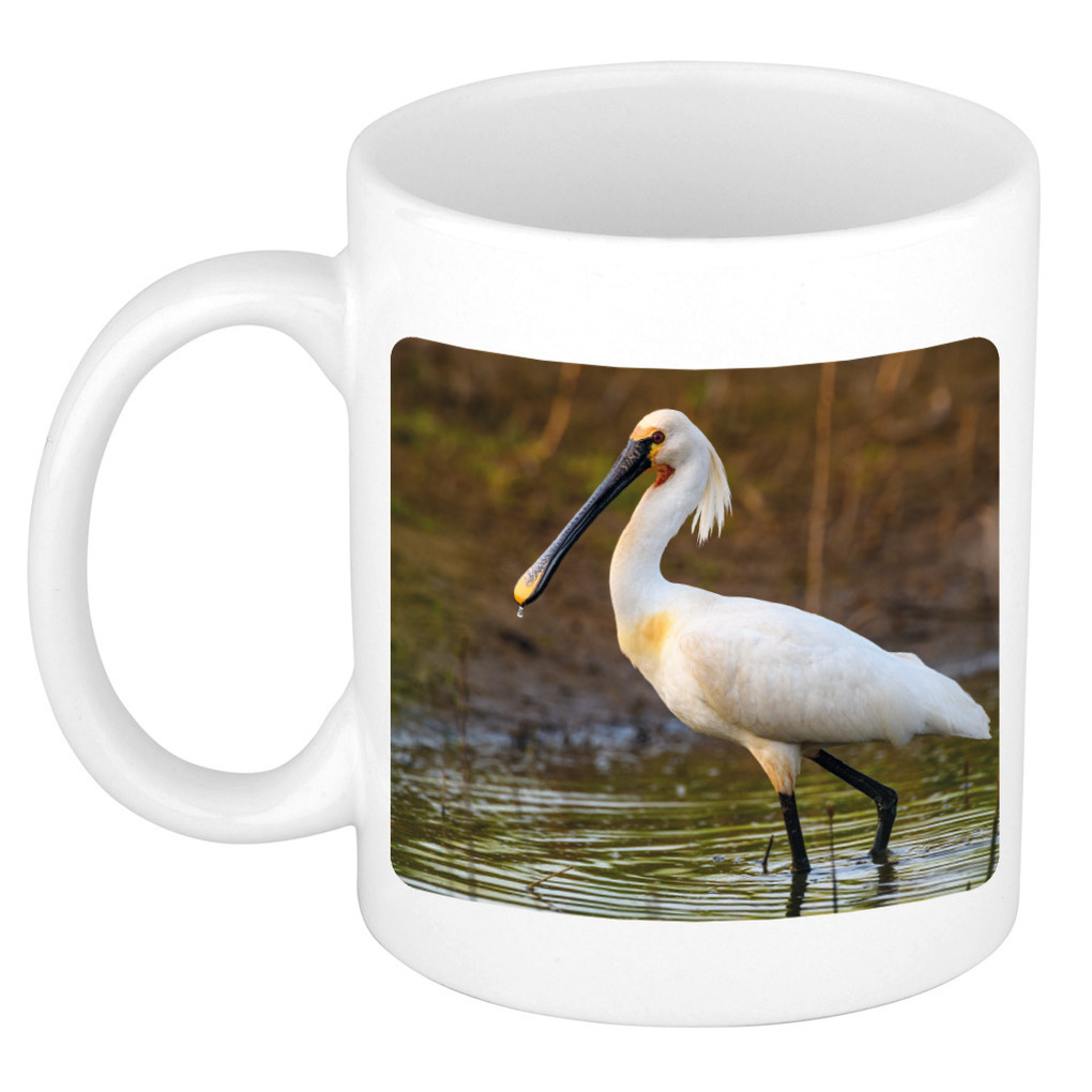 Dieren foto mok lepelaar vogel - vogels beker wit 300 ml -