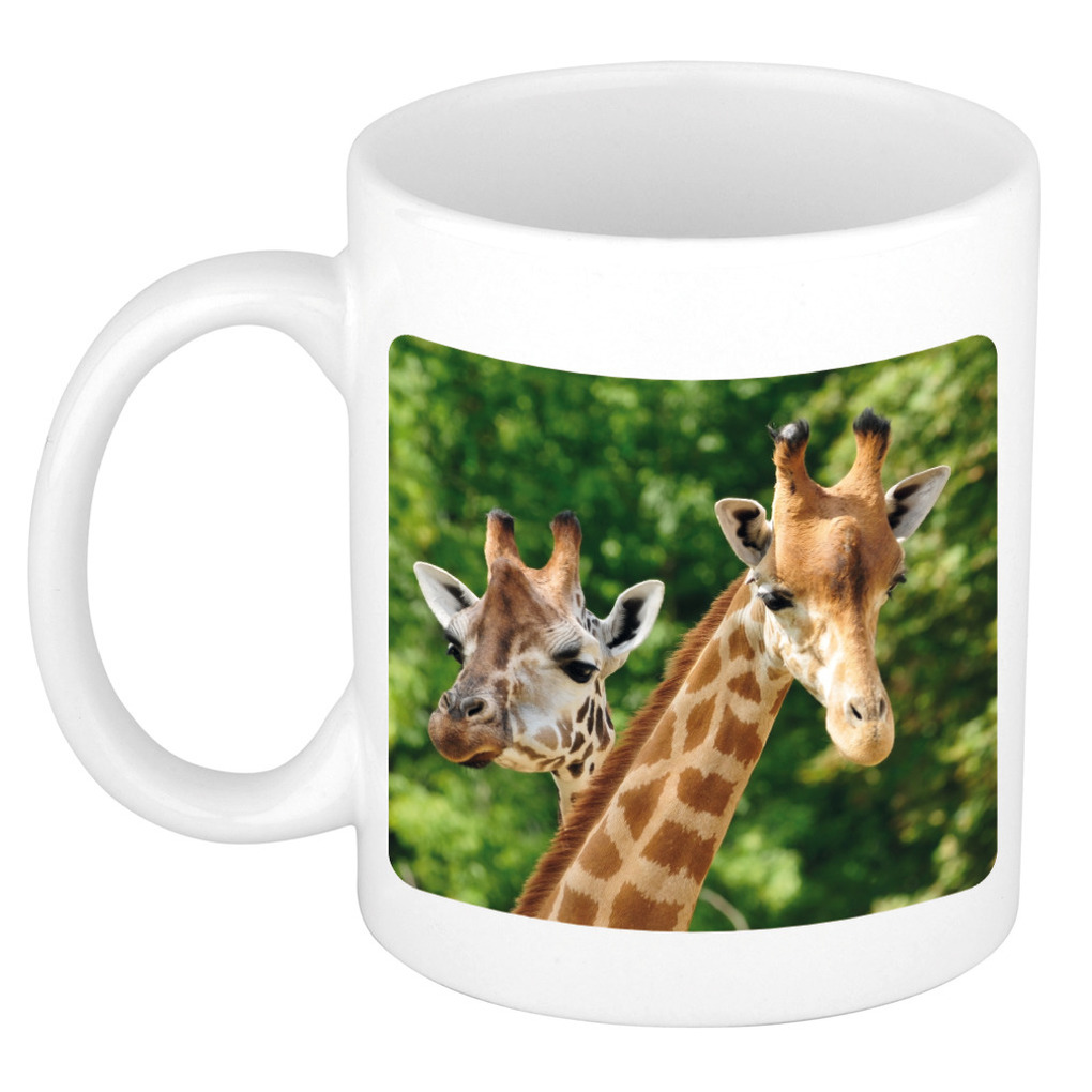 Dieren foto mok giraffe - giraffen beker wit 300 ml -
