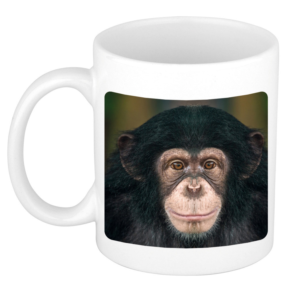 Dieren foto mok leuke chimpansee - apen beker wit 300 ml -