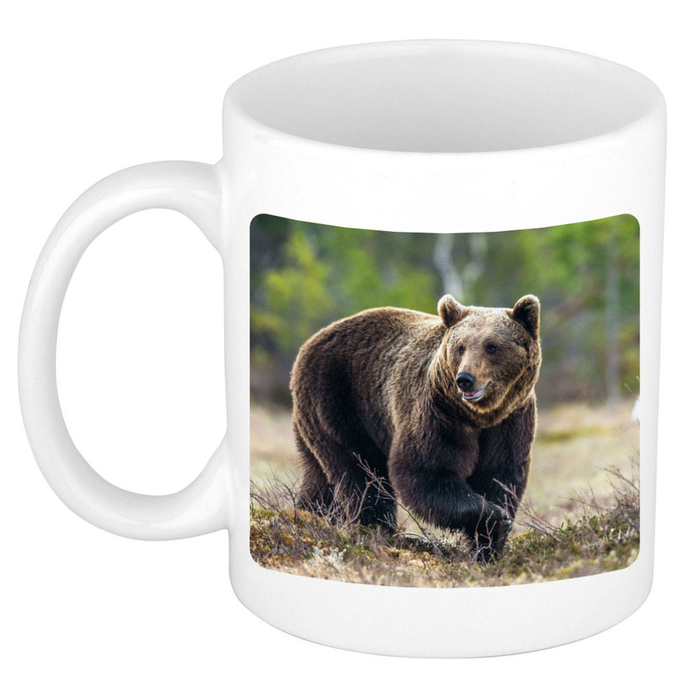 Dieren foto mok bruine beer - beren beker wit 300 ml -