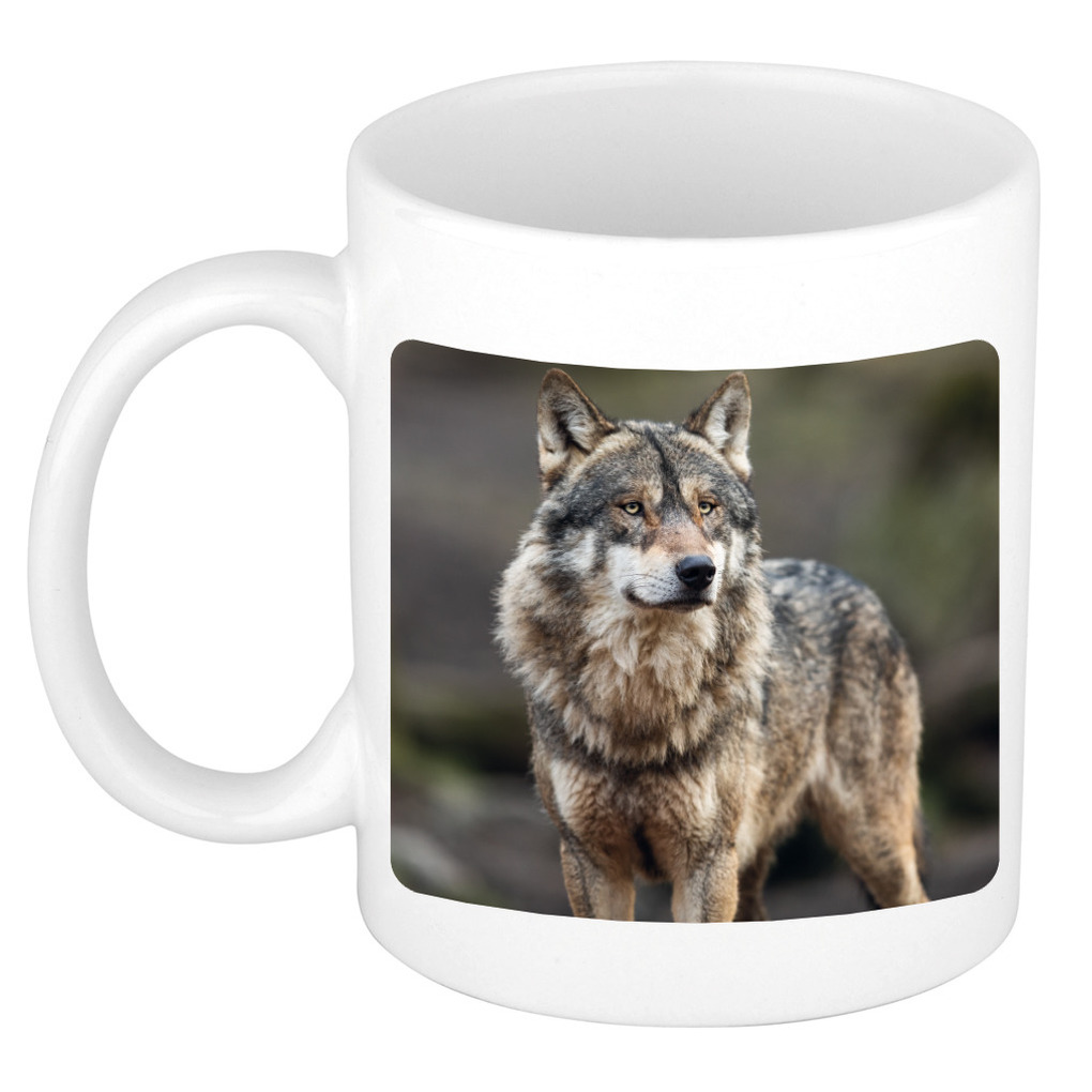 Dieren foto mok wolf - wolven beker wit 300 ml -