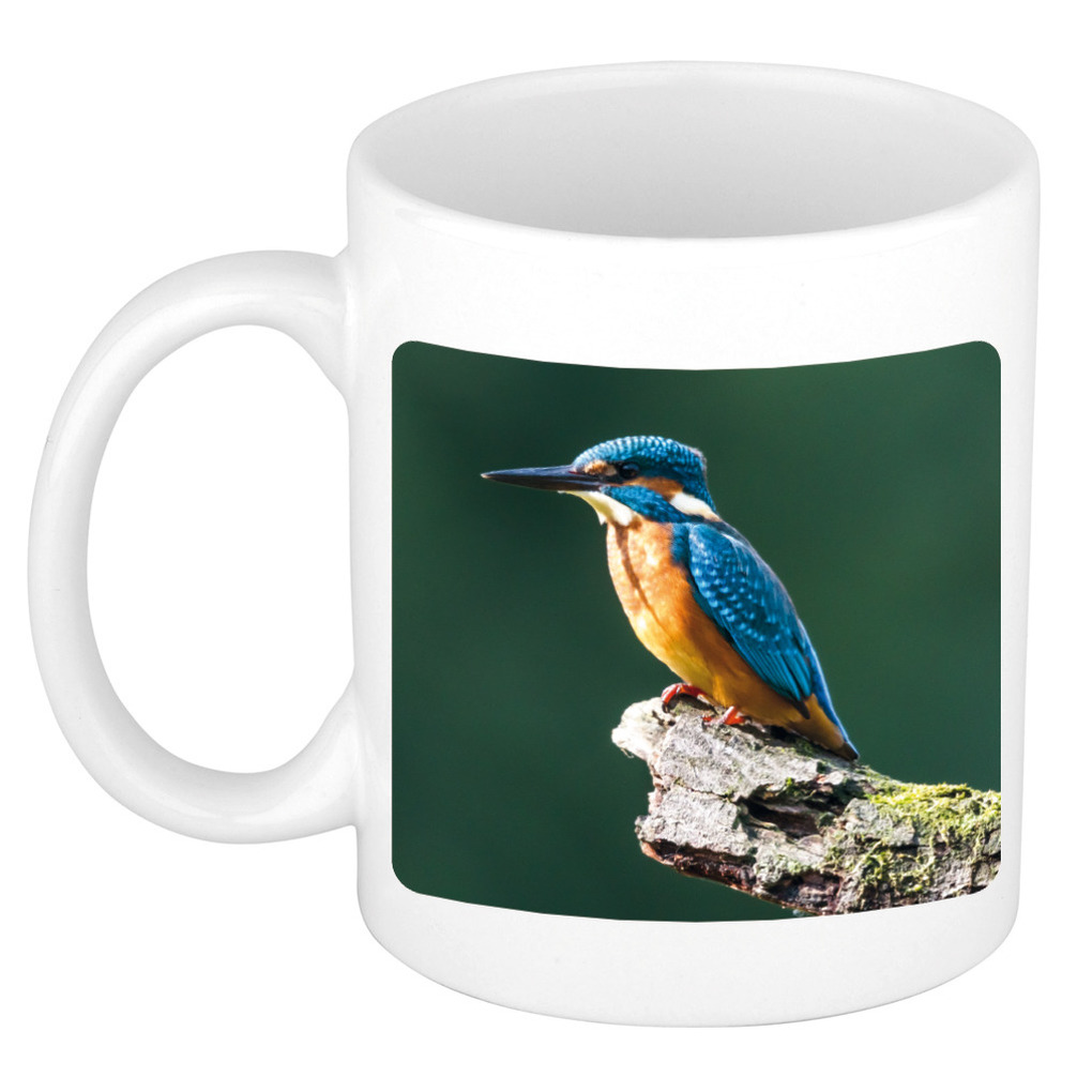 Dieren foto mok ijsvogel zittend - vogels beker wit 300 ml -