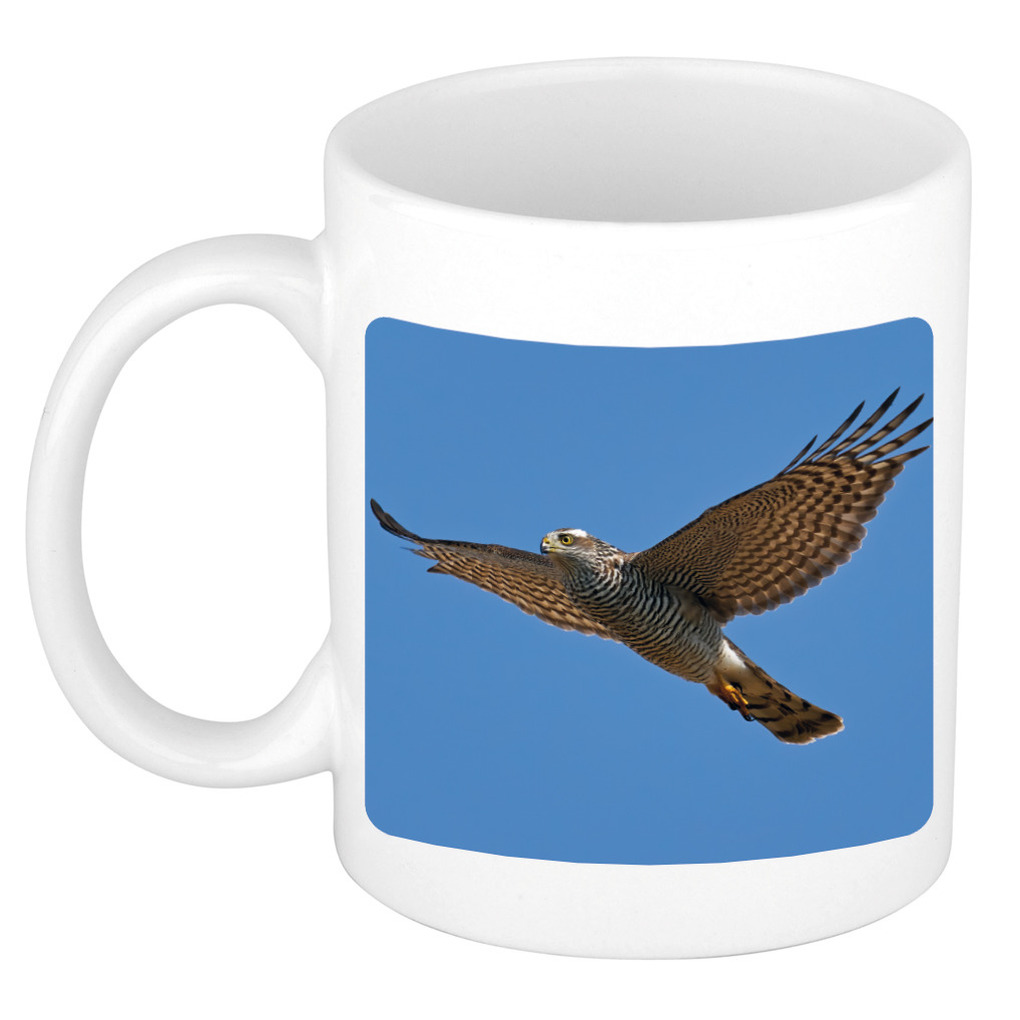 Dieren foto mok vliegende havik roofvogel - vogels beker wit 300 ml -