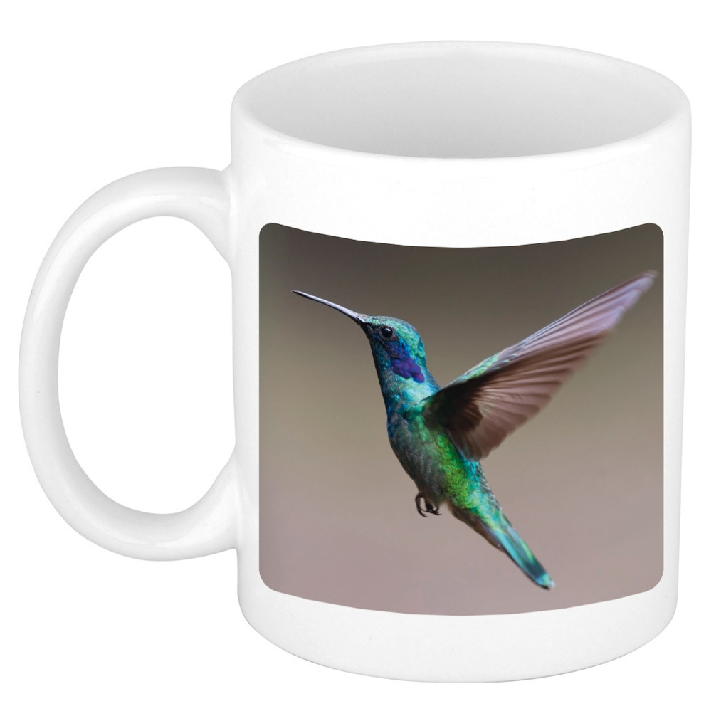 Dieren foto mok kolibrie vogel vliegend - vogels beker wit 300 ml -