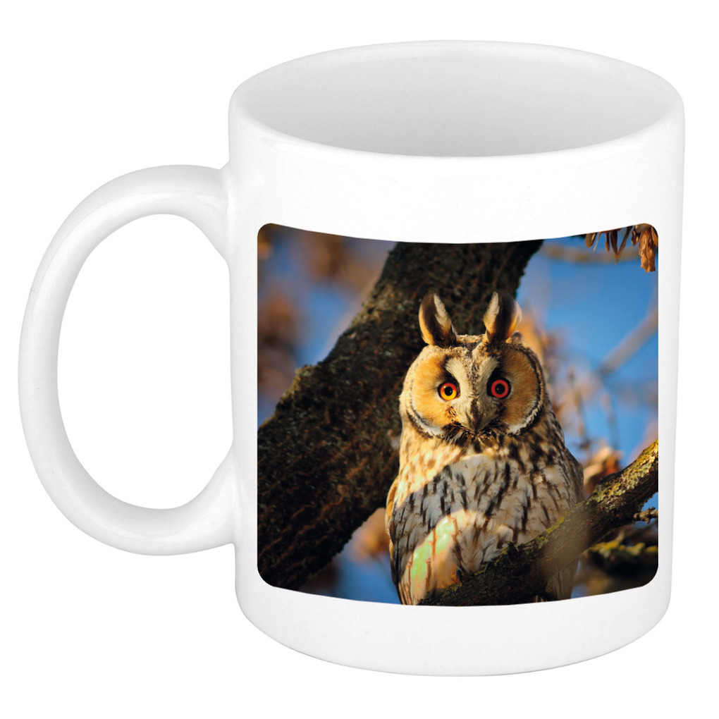 Dieren foto mok ransuil - uilen beker wit 300 ml -