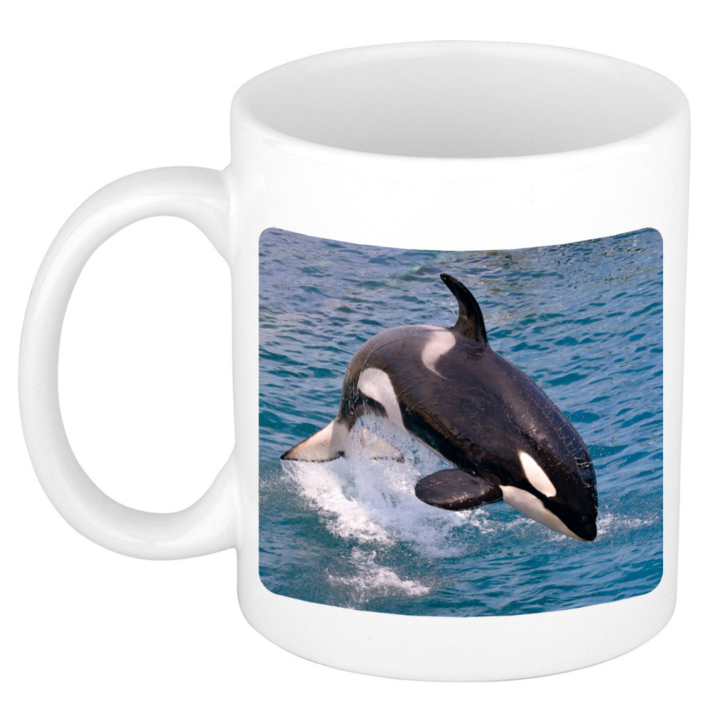 Dieren foto mok grote orka - orka walvissen beker wit 300 ml -