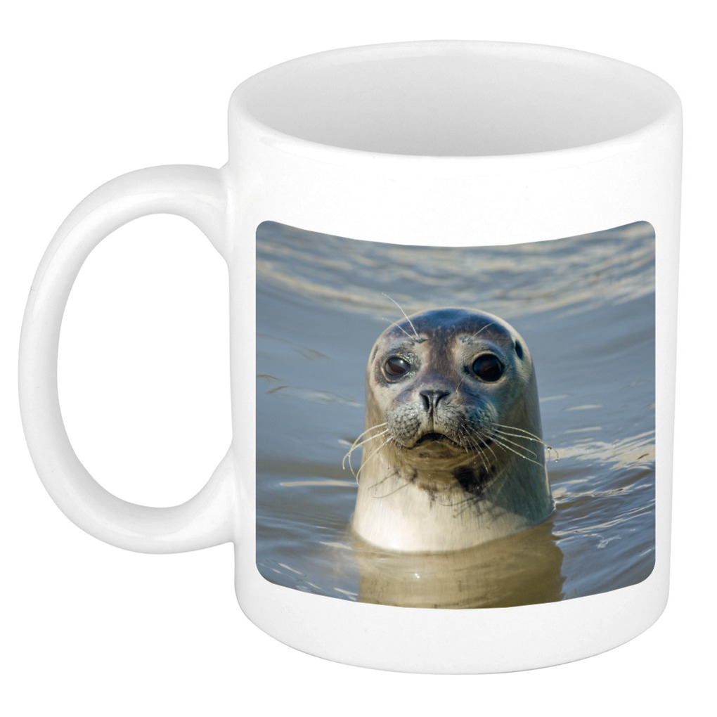 Dieren foto mok grijze zeehond - zeehonden beker wit 300 ml -