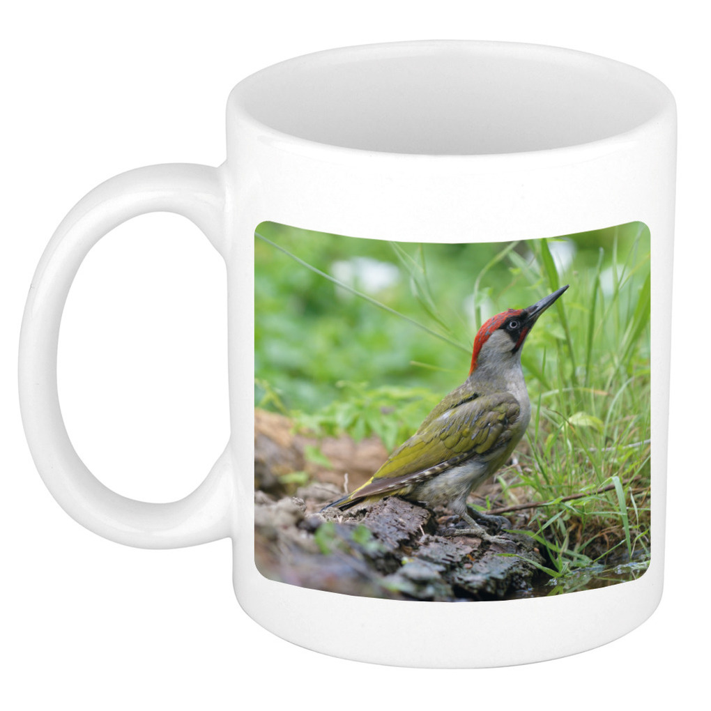 Dieren foto mok groene specht - vogels beker wit 300 ml -