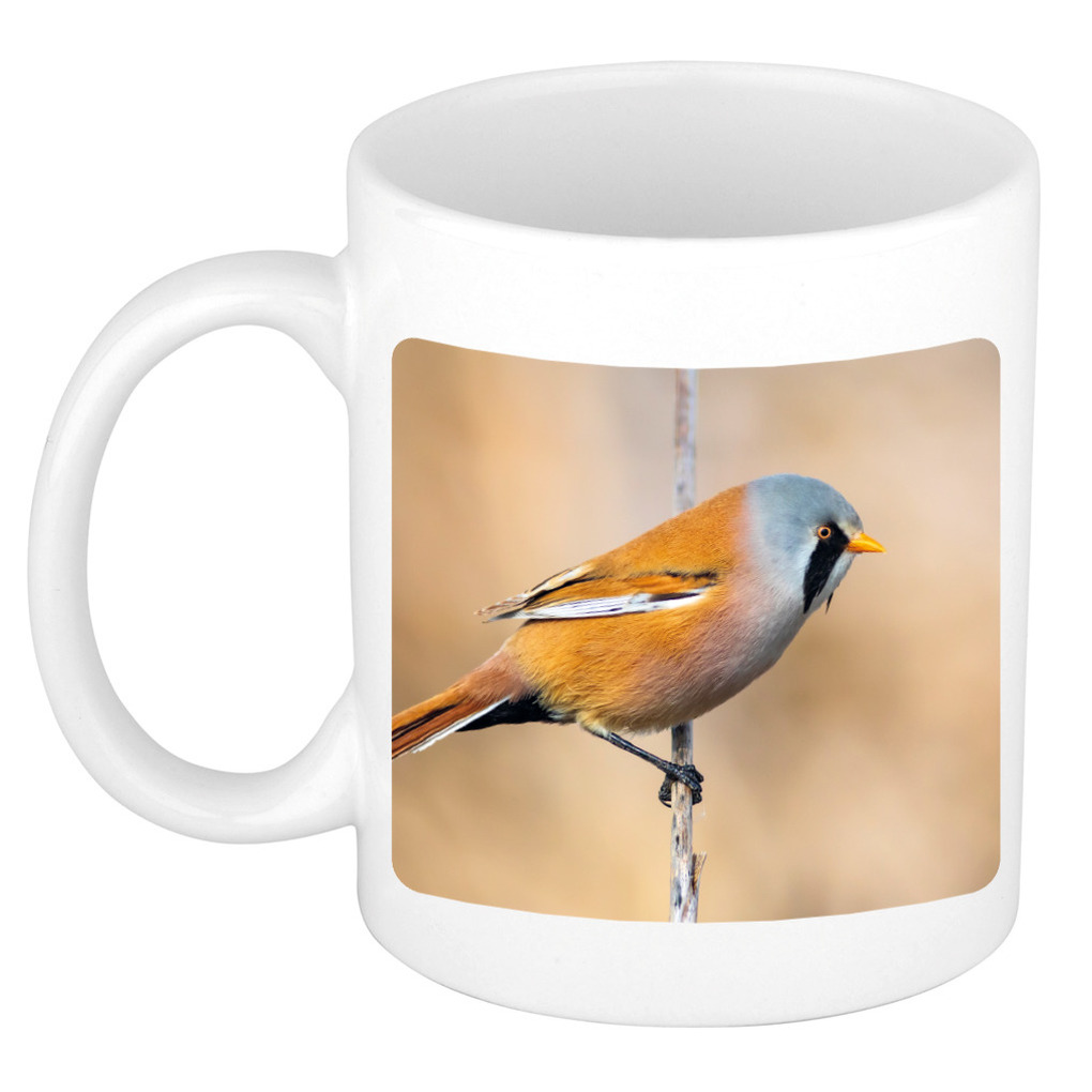 Dieren foto mok baardmannetje vogel - vogels beker wit 300 ml -