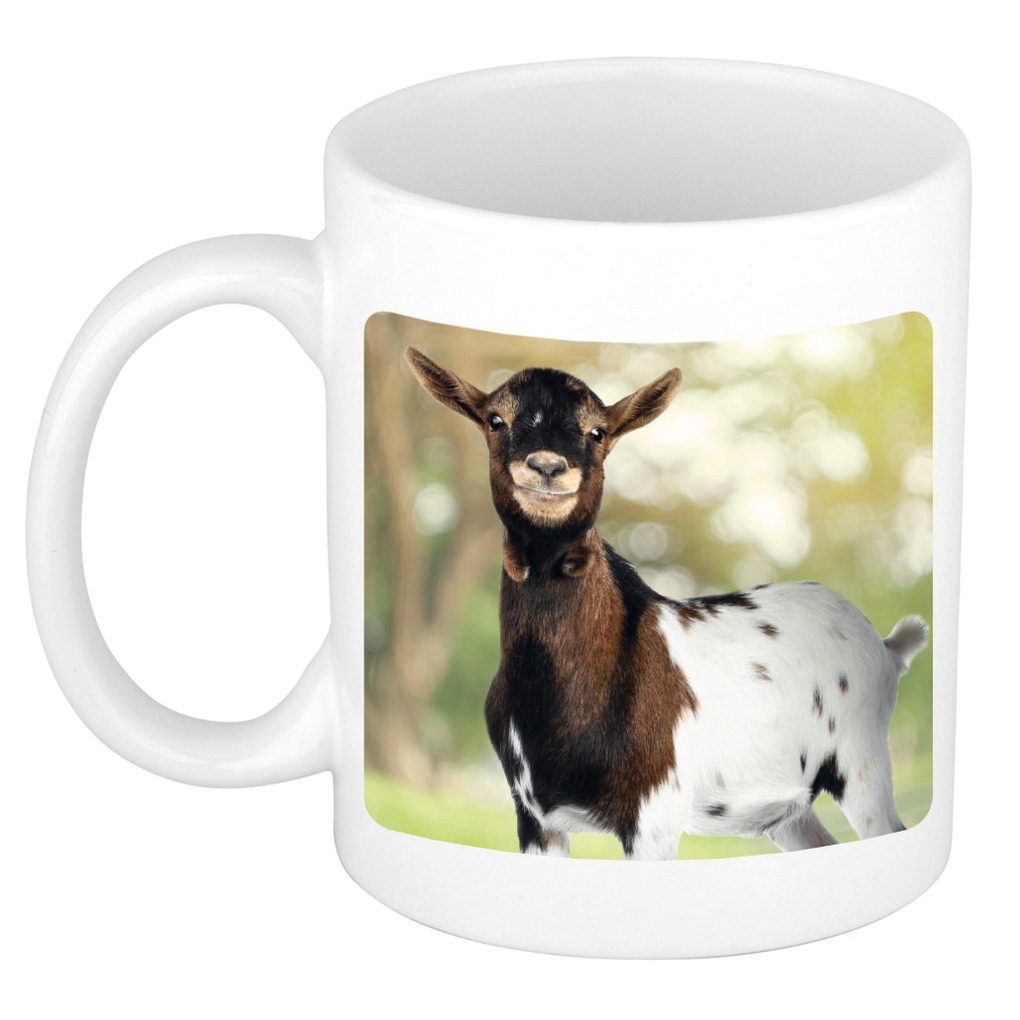 Dieren foto mok gevlekte geit - geiten beker wit 300 ml -