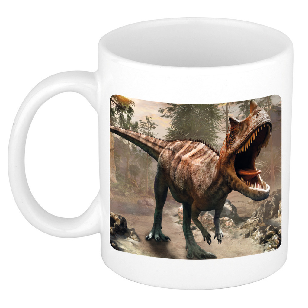 Dieren foto mok carnotaurus dinosaurus - dinosaurussen beker wit 300 ml -