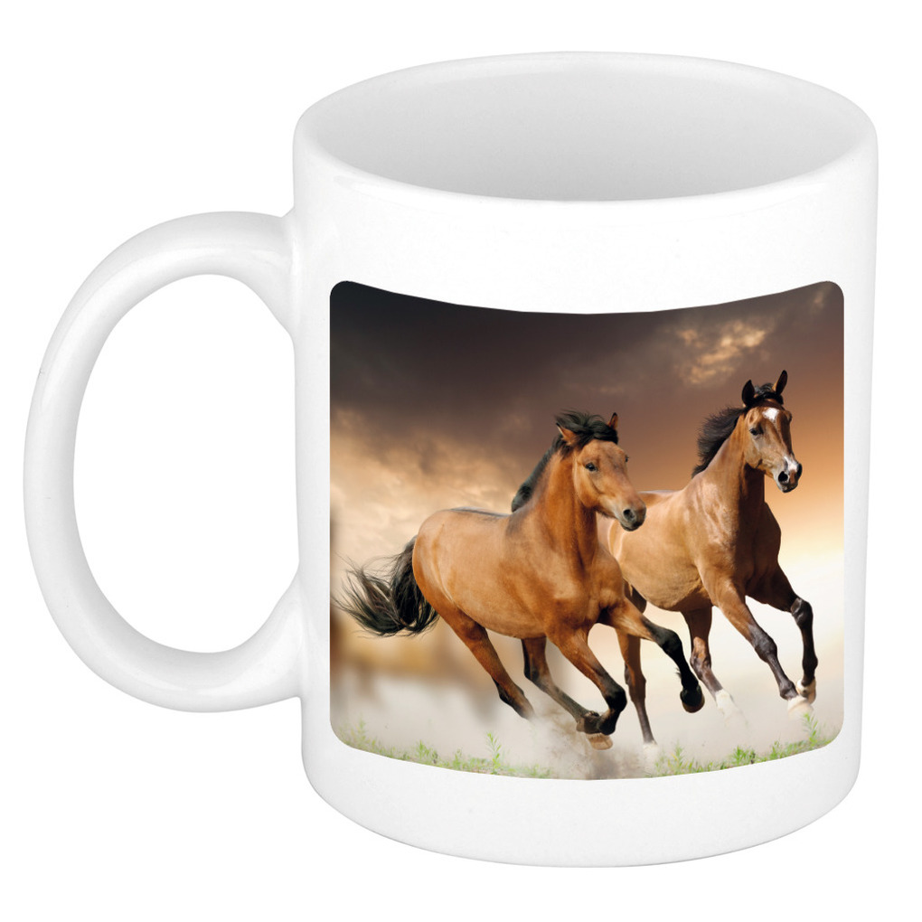 Dieren foto mok bruin paard - paarden beker wit 300 ml -