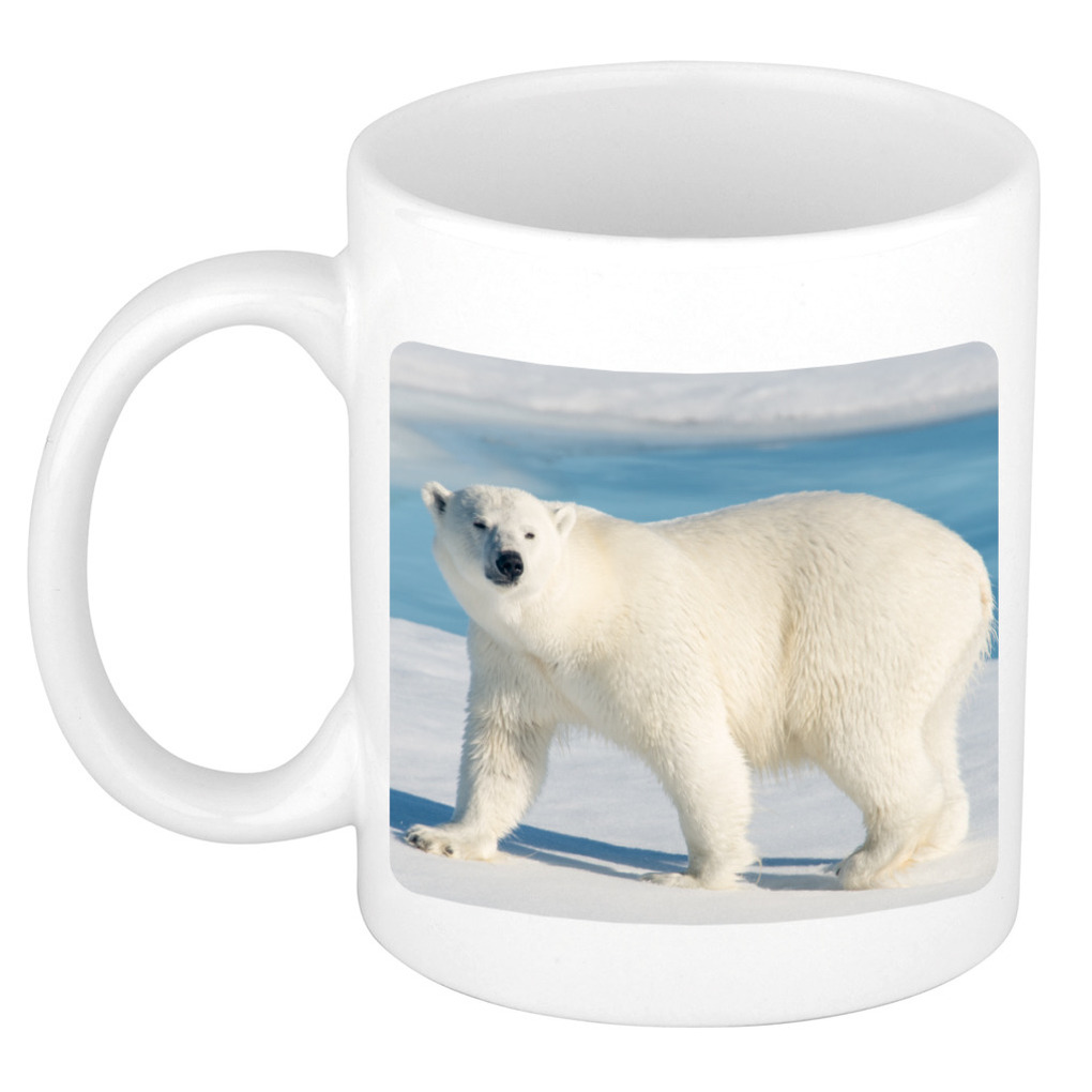 Dieren foto mok witte ijsbeer - ijsberen beker wit 300 ml -