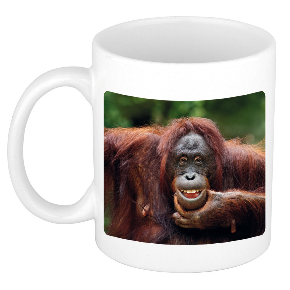 Dieren foto mok grappige orangoetan - apen beker wit 300 ml -