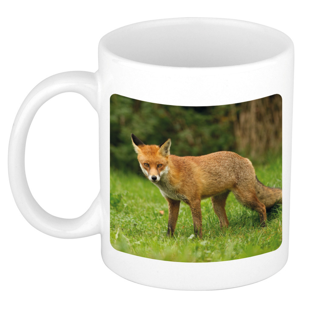 Dieren foto mok bruine vos - vossen beker wit 300 ml -