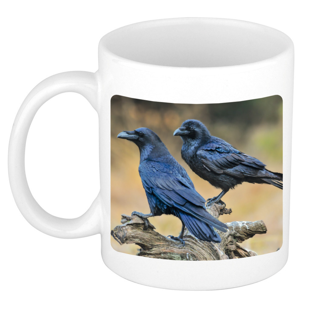 Dieren foto mok raaf - vogels beker wit 300 ml -