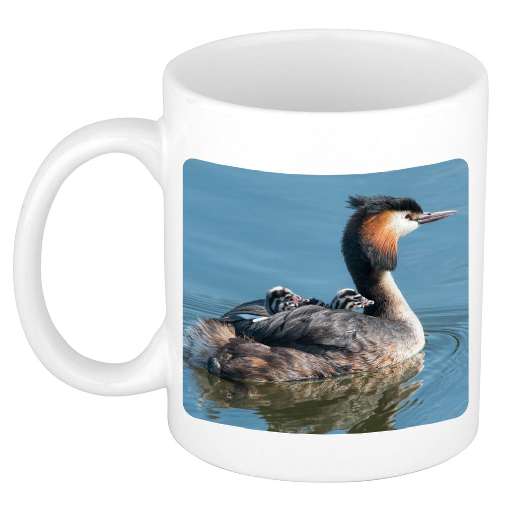 Dieren foto mok fuut vogel - vogels beker wit 300 ml -