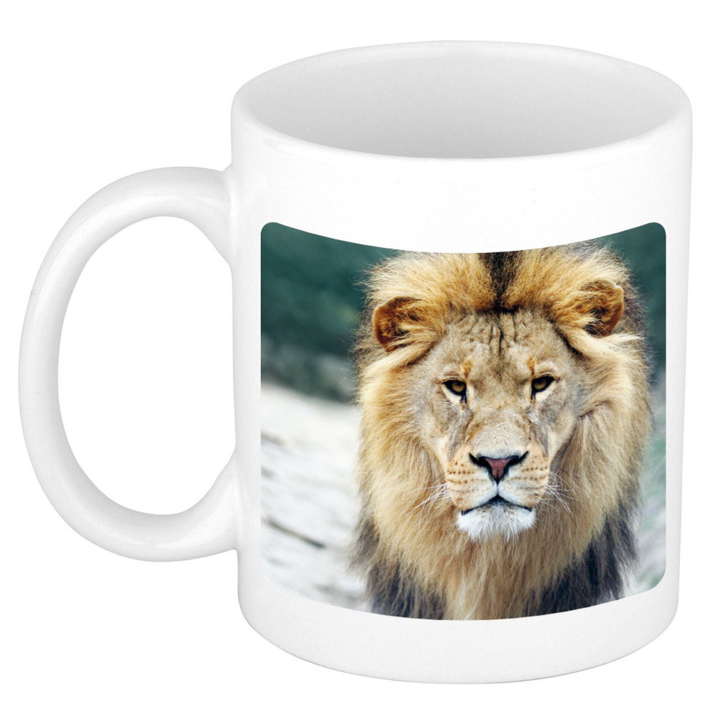 Dieren foto mok leeuw - leeuwen beker wit 300 ml -