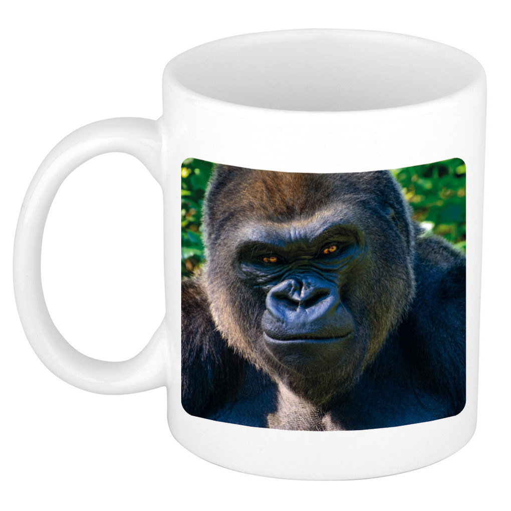 Dieren foto mok stoere gorilla - gorilla apen beker wit 300 ml -
