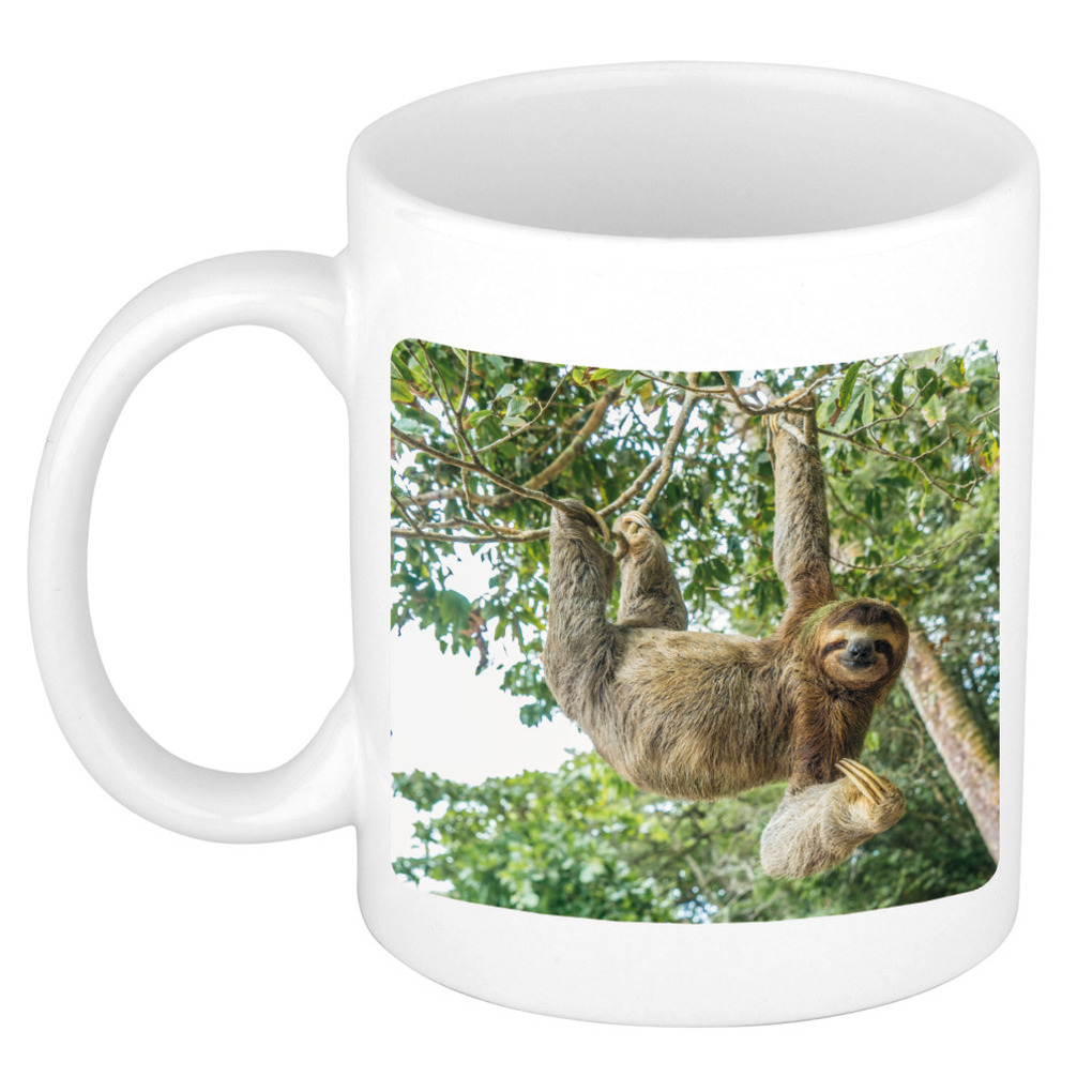 Dieren foto mok hangende luiaard - luiaarden beker wit 300 ml -