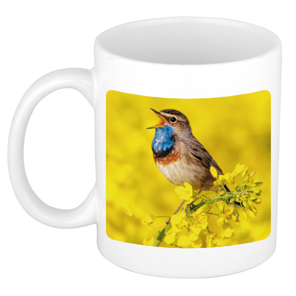 Dieren foto mok blauwborst vogel - vogels beker wit 300 ml -