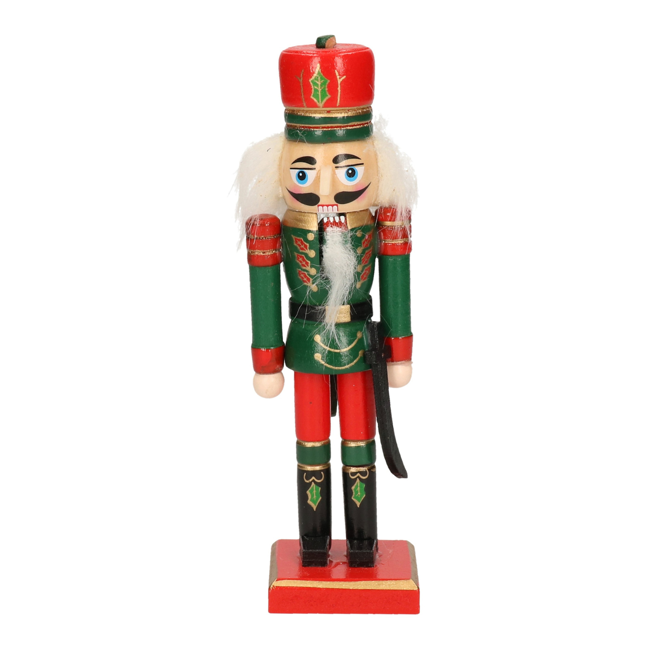 1x Kerst decoratie notenkrakers poppetjes/soldaten met sabel groen/rood15 cm -
