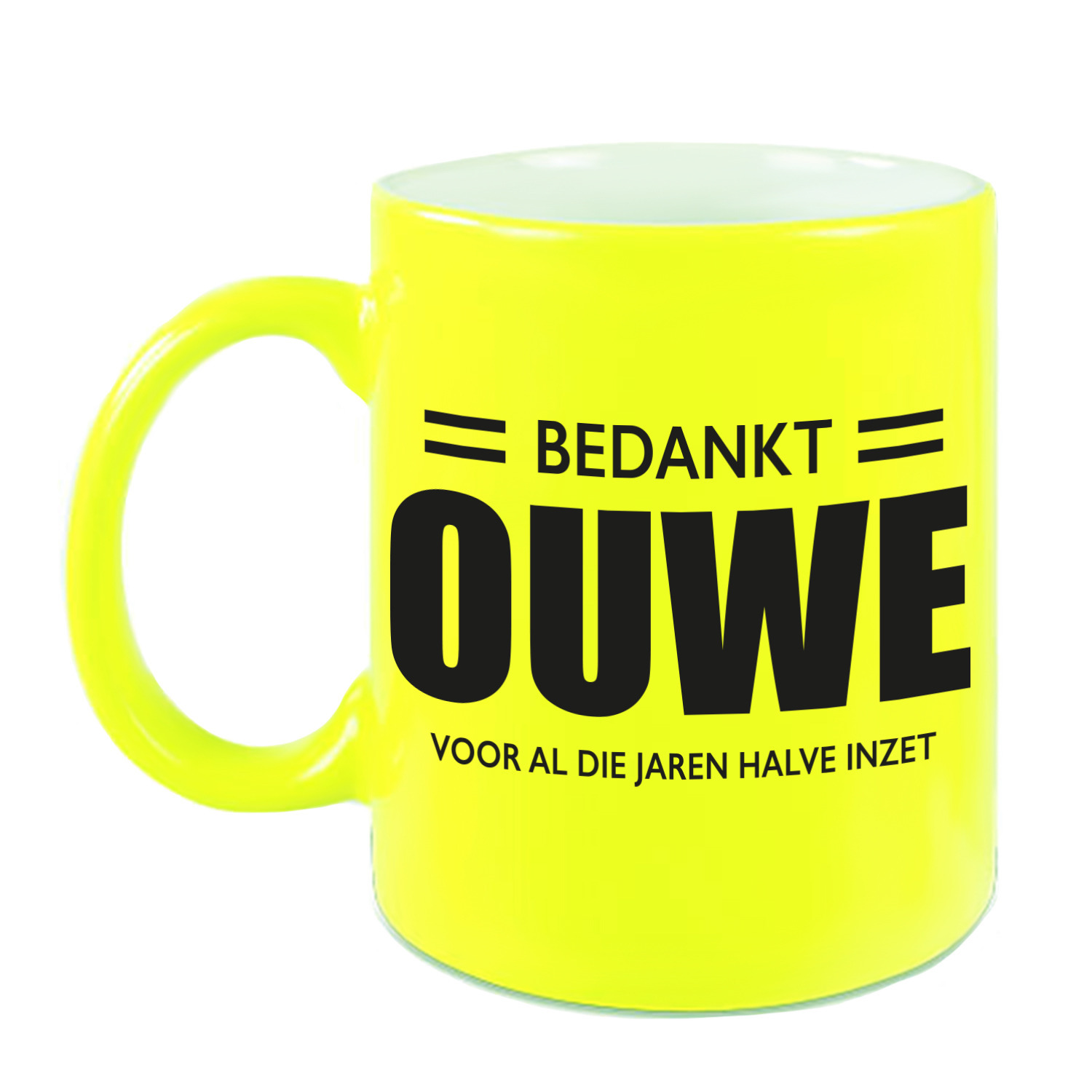 Bedankt ouwe voor de halve inzet pensioen mok / beker neon geel afscheidscadeau 330 ml -