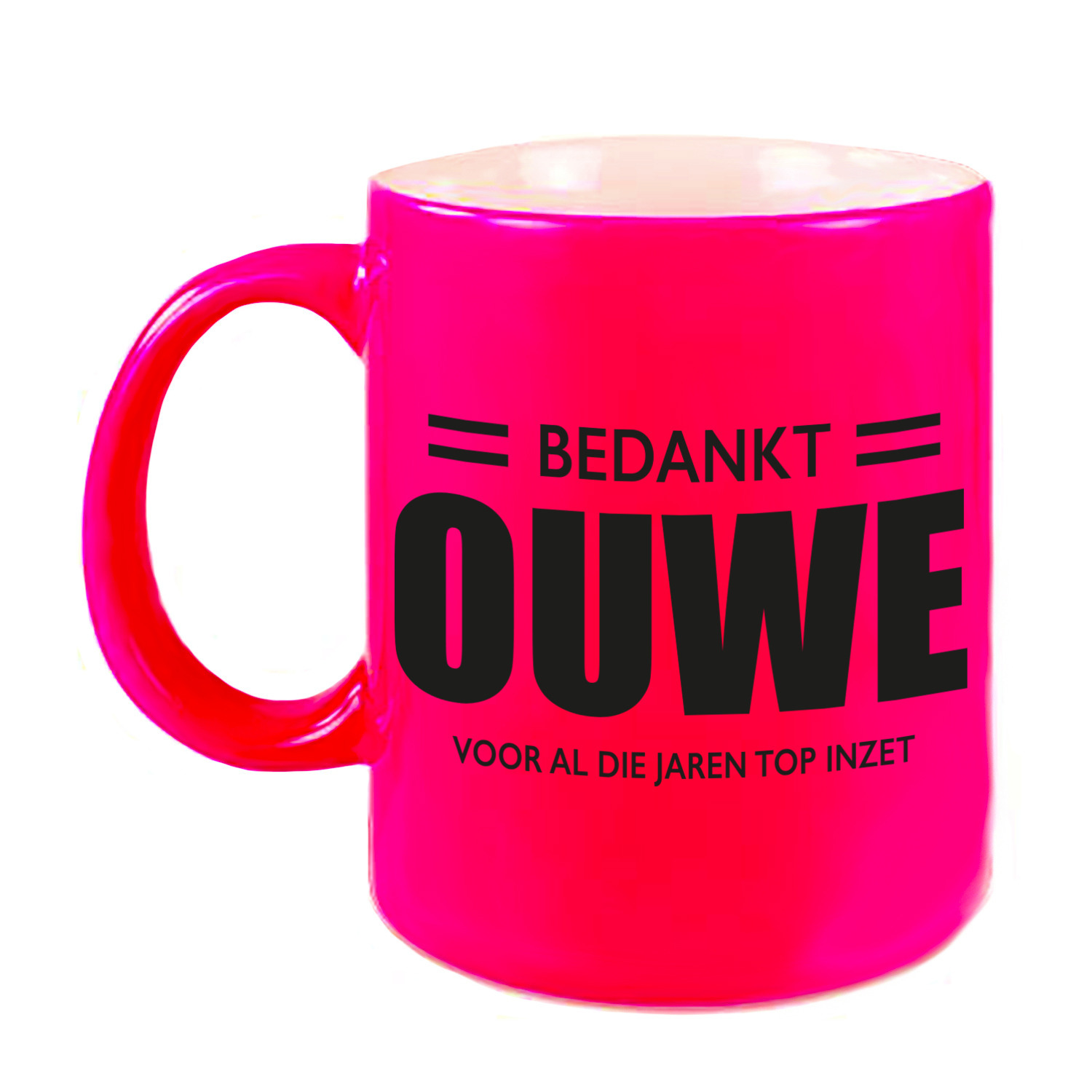 Bedankt ouwe voor de top inzet pensioen mok / beker neon roze afscheidscadeau 330 ml -