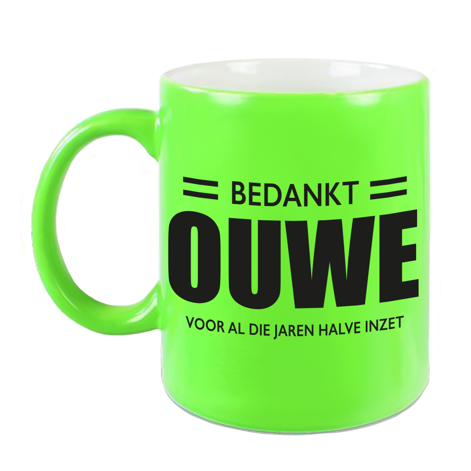 Bedankt ouwe voor de halve inzet pensioen mok / beker neon groen afscheidscadeau 330 ml -