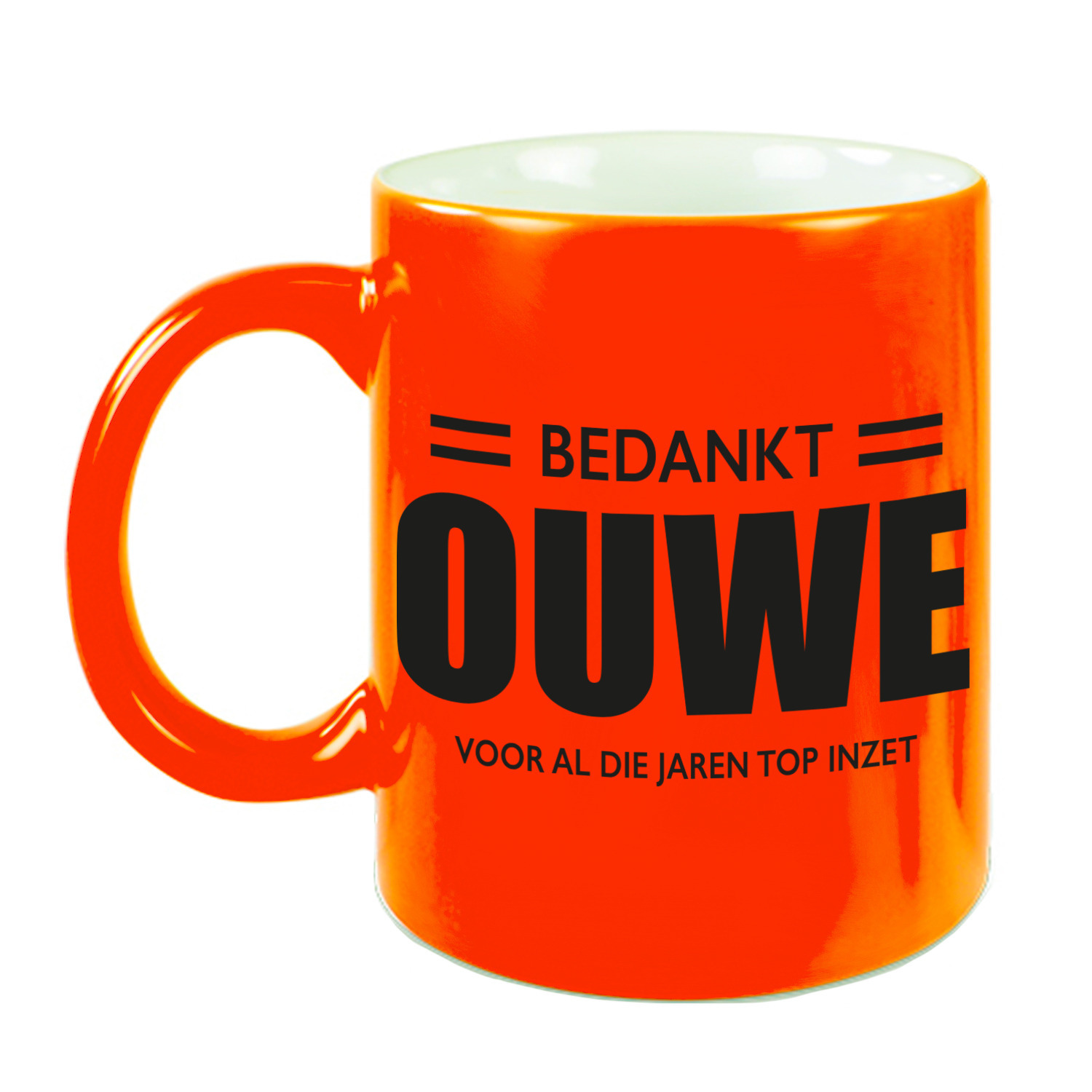 Bedankt ouwe voor de top inzet pensioen mok / beker neon oranje afscheidscadeau 330 ml -