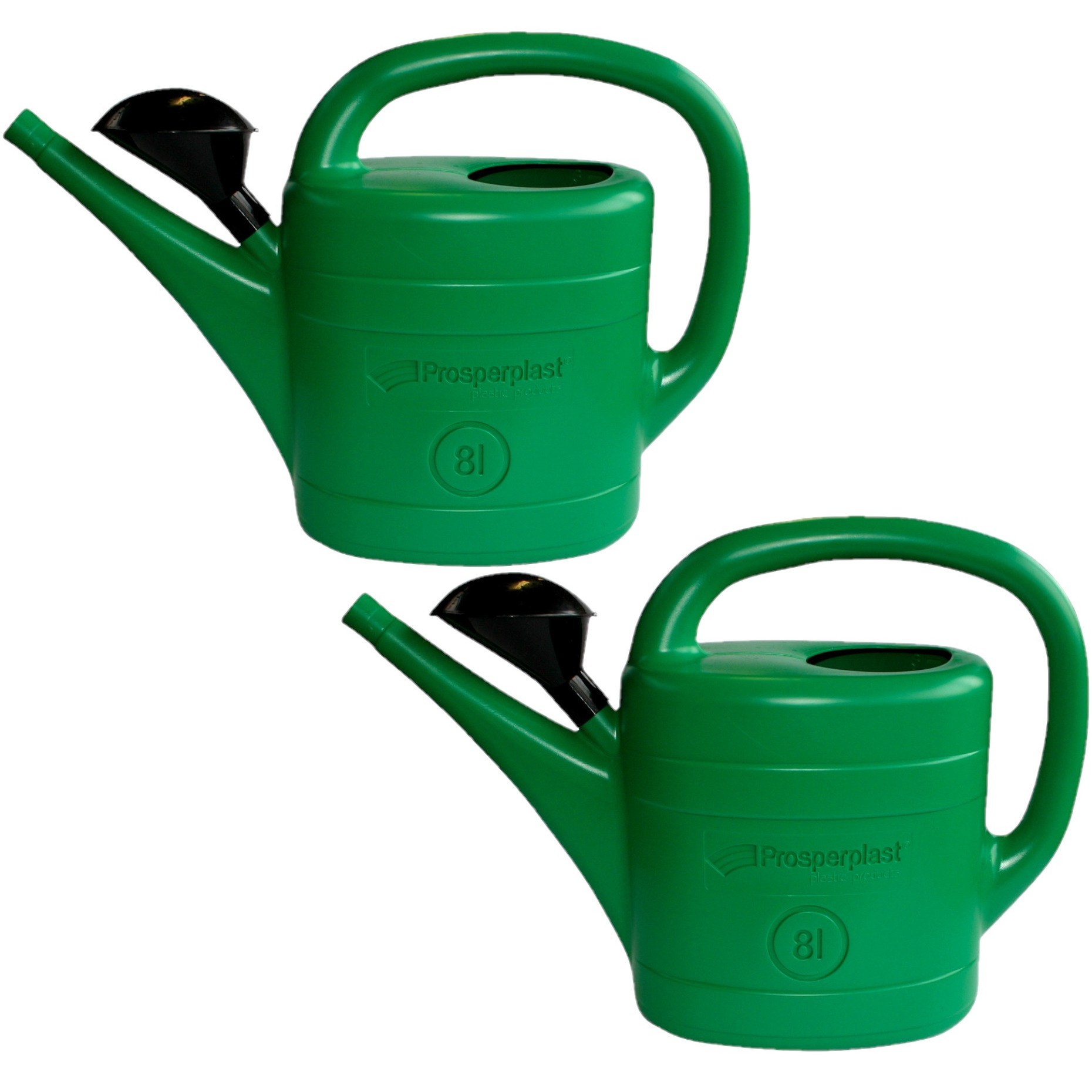 Set van 2x stuks groene kunststof bloemen/planten gieters met broeskop/sproeikop 8 liter -