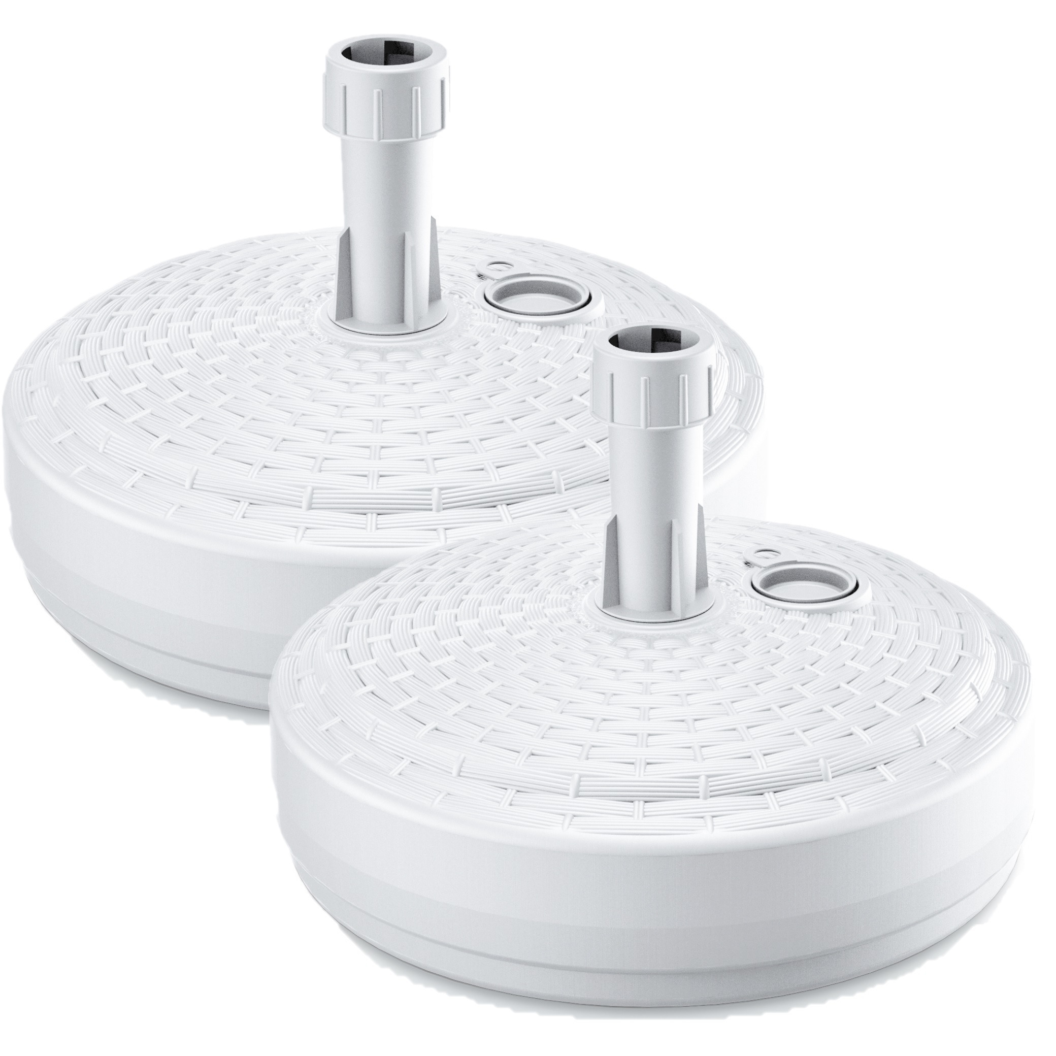 2x Stuks ronde rotan kunststof parasolvoeten wit 10 liter -