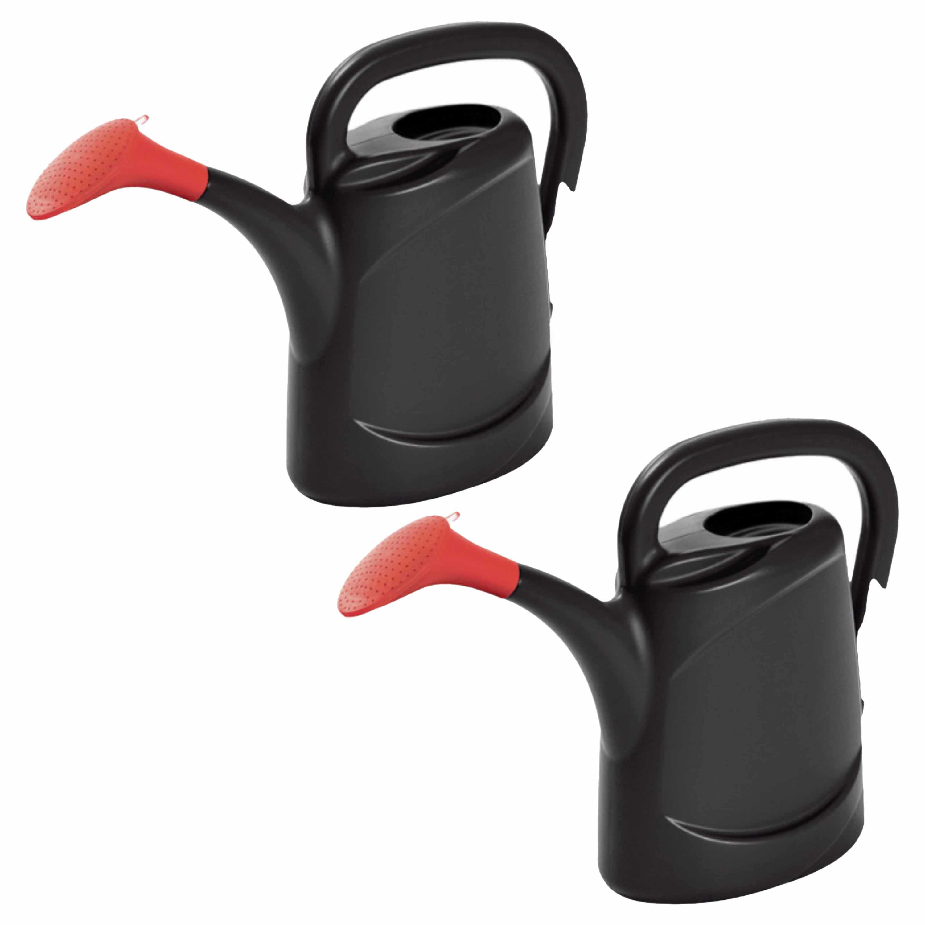 Set van 2x stuks zwarte kunststof bloemen/planten gieters met broeskop/sproeikop 7,5 liter -