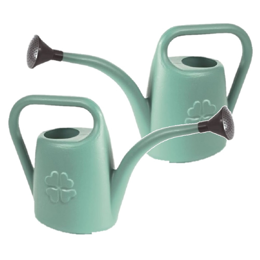 Set van 2x stuks mintgroene kunststof bloemen/planten gieters met broeskop/sproeikop 1.8 liter -