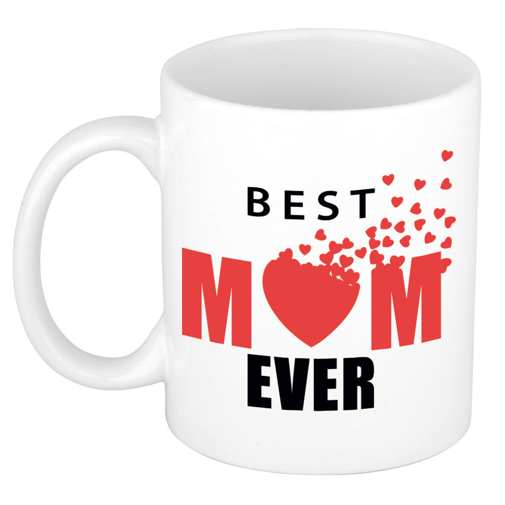 Best mom ever hartjes cadeau mok / beker wit -