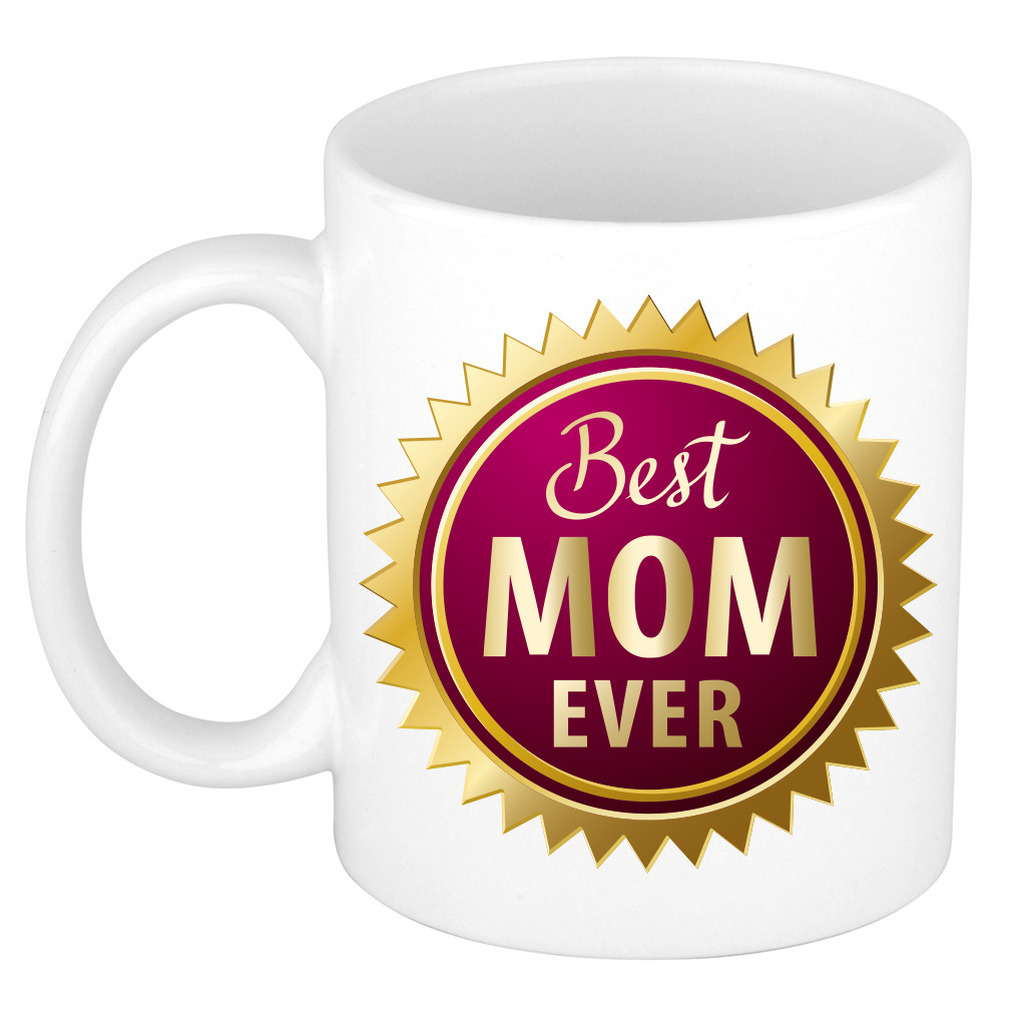 Best mom ever rozet moederdag cadeau mok / beker wit -