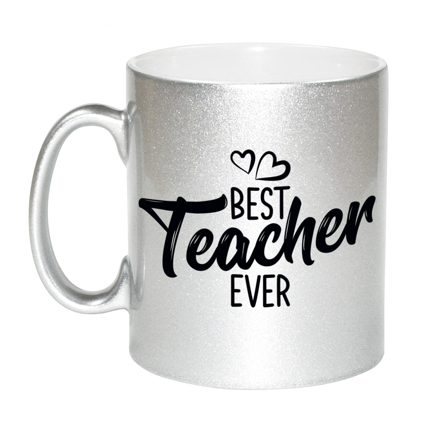 Best teacher ever leraren cadeau mok / beker zilver -
