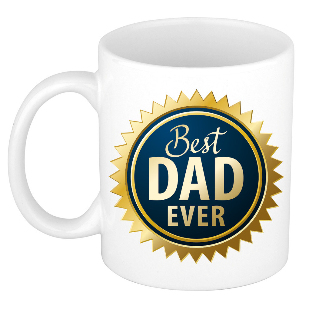 Best dad ever blauwe rozet vaderdag cadeau mok / beker wit -