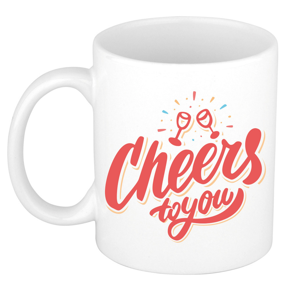 Cheers to you cadeau mok / beker wit met wijnglazen -