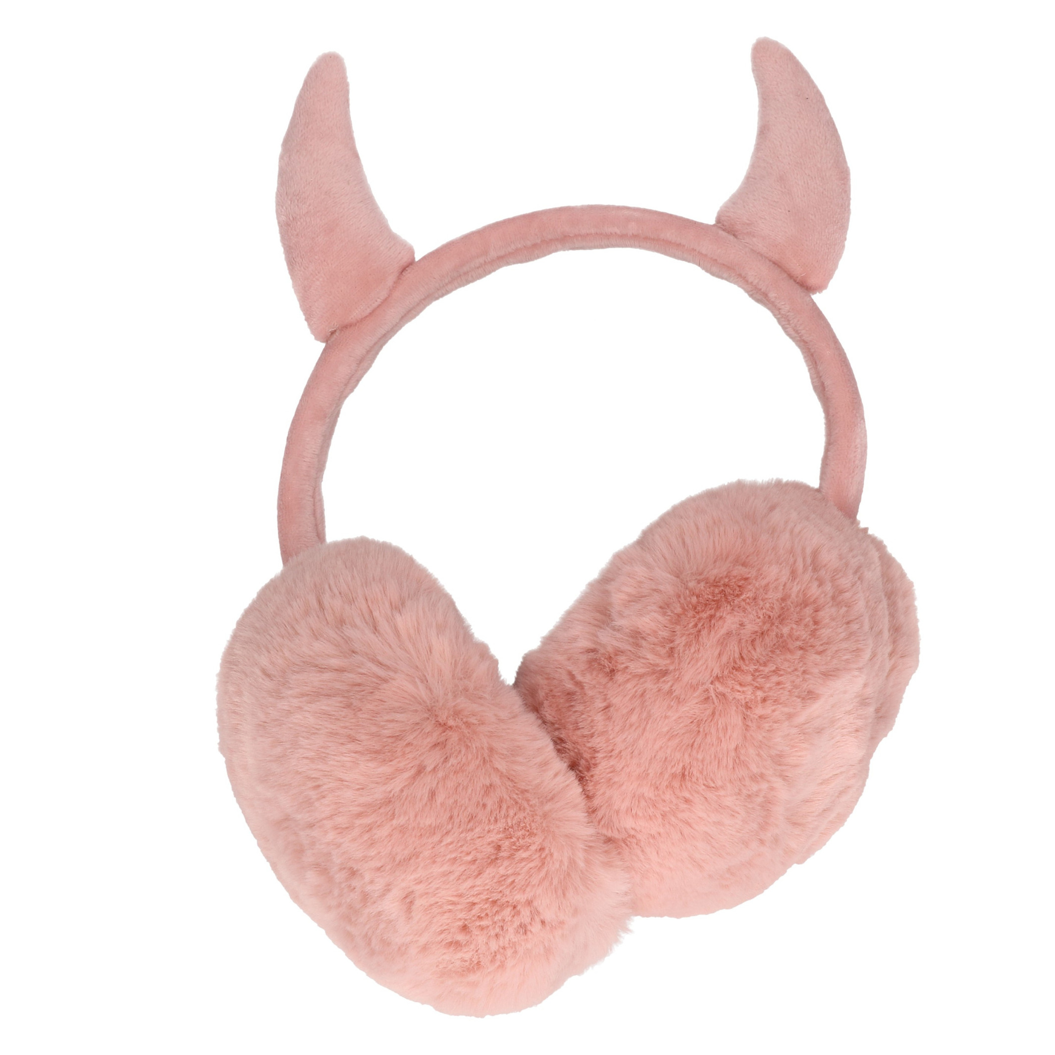 Roze pluche duivel oorwarmers voor kinderen -