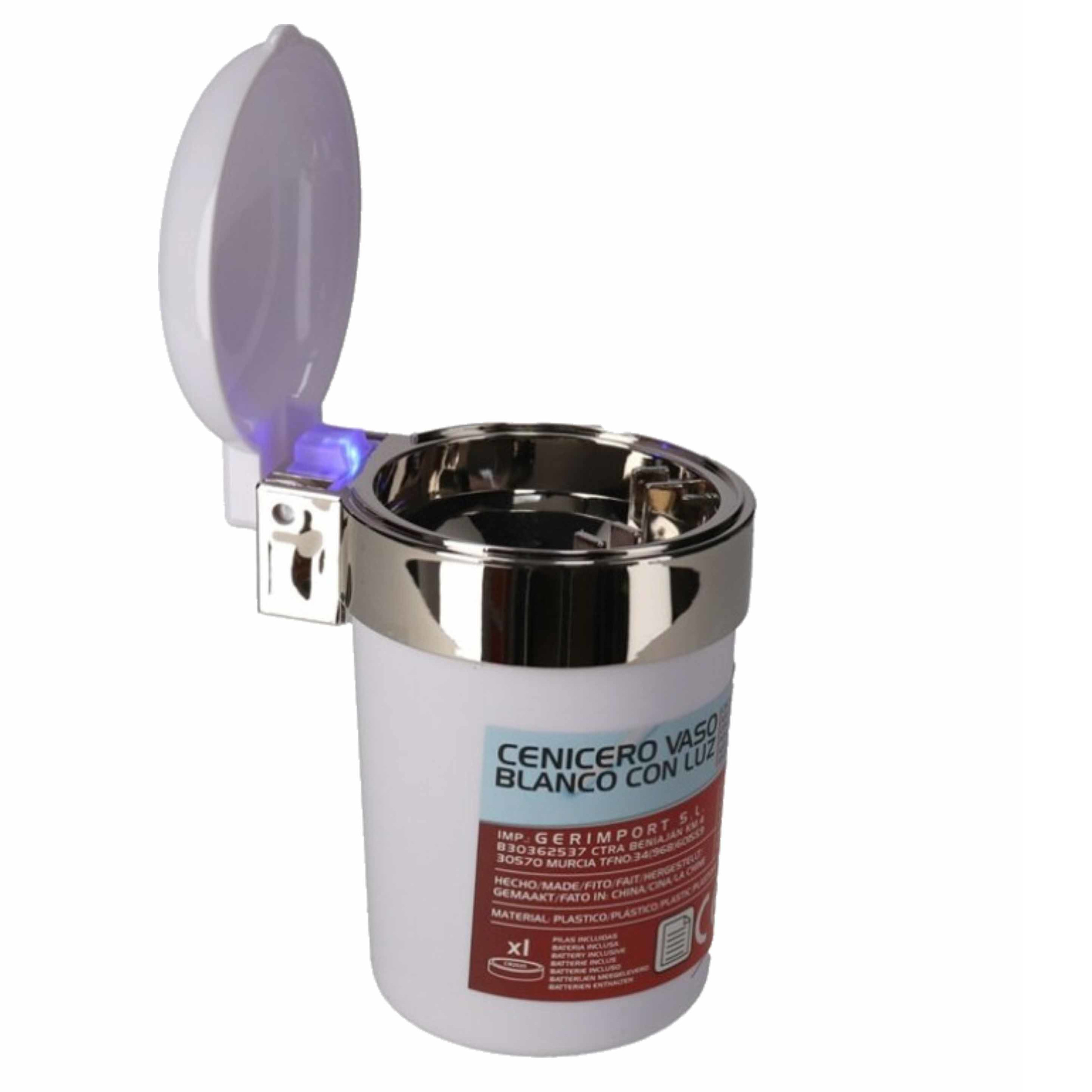 1x Auto asbak wit met LED verlichting en klepje 11 x 9 cm -