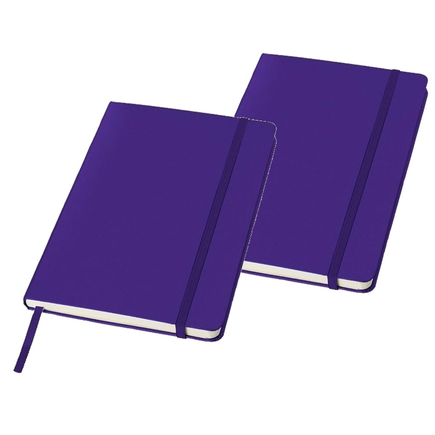 2x stuks luxe schriften A5 formaat met paarse harde kaft - Notitieboek