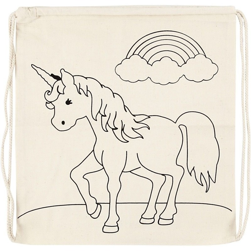 Rugzakje inkleurbaar - 8x stuks - eenhoorn print - 37 x 41 cm - tasje - Kinderfeestje knutselen -