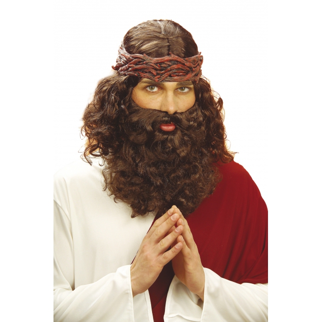 Religieuze verkleed accessoires - Jezus Christus - verkleed pruik - bruin met baard -