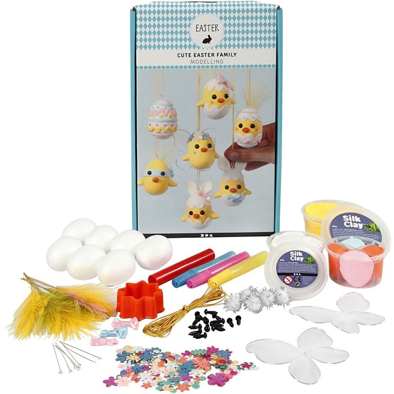 Pasen knutselpakket hobby 7x paaskuikens/paaseieren maken set -