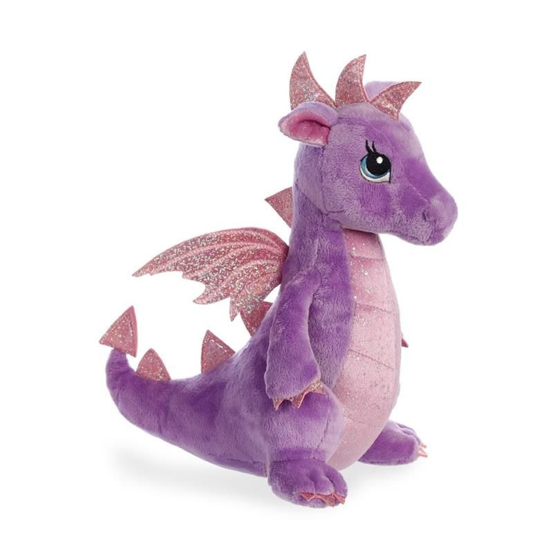 Aurora Pluche draak/draken - paars - knuffel - 30 cm - knuffels -