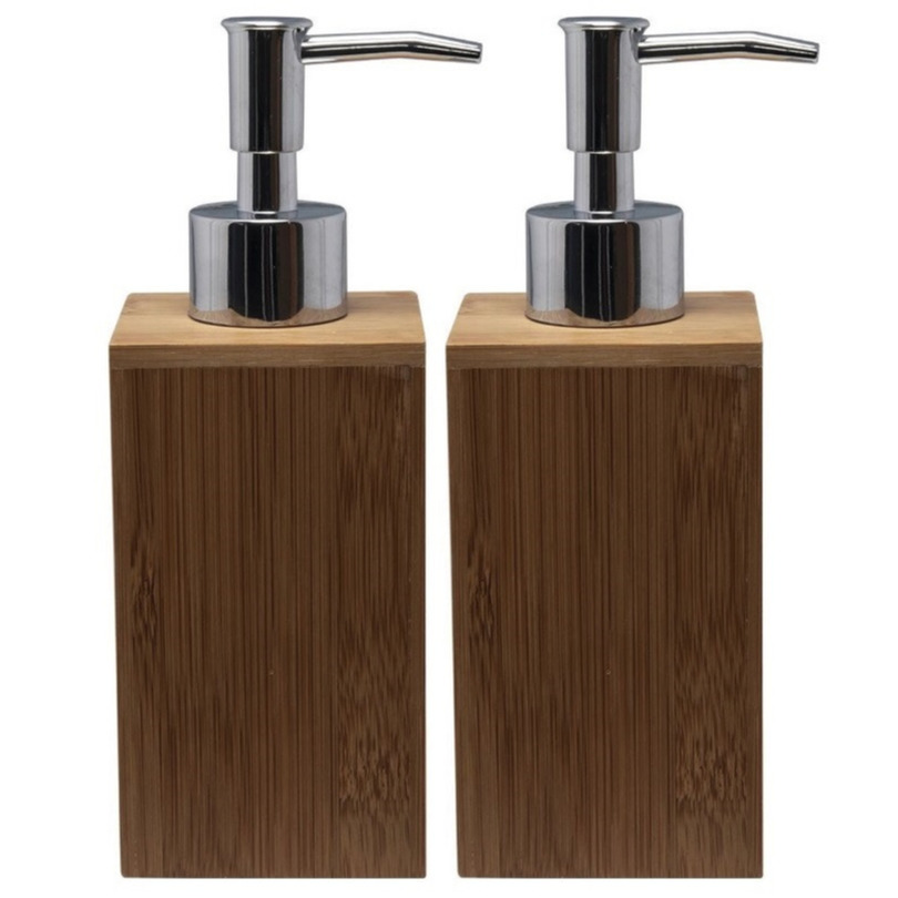 3x stuks zeeppompje/zeepdispenser bruin van bamboe 17 cm -