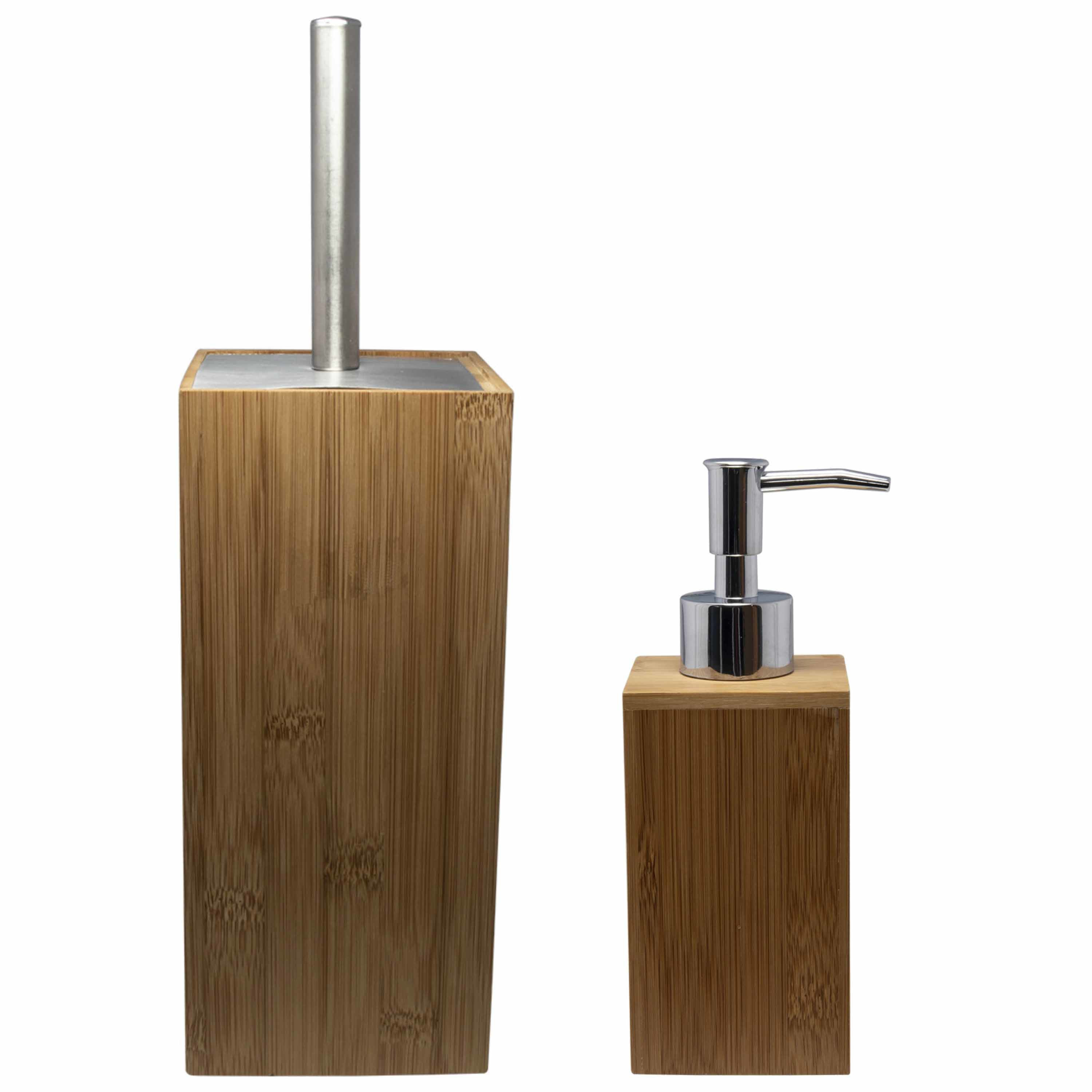 Toilet/badkamer/wc set toiletborstel met zeeppompje van bamboe -