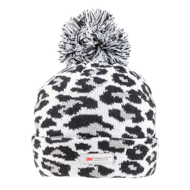 Grijze/zwarte panterprint/luipaardprint muts voor dames One size -