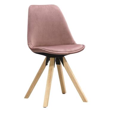 Eetkamerstoel Senja - velvet - roze - naturel hout - Leen Bakker